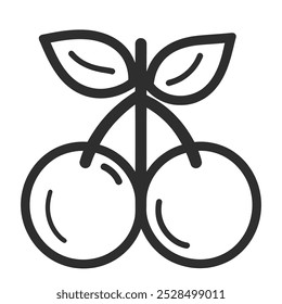 A simple illustration of two cherries with leaves, representing fruit and nature.