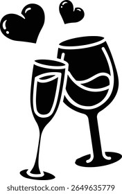 A simple illustration of two glasses toasting, symbolizing love and celebration icon vector solid style.