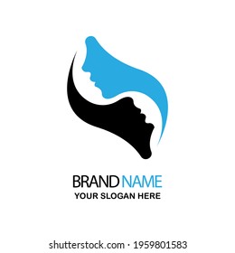 Simple illustration of two human faces in black and blue, great for human logos and icons