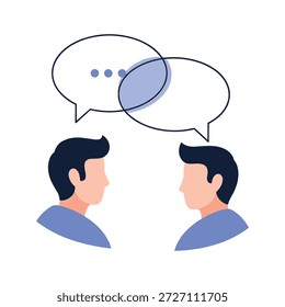 Simple illustration of two men having a conversation with speech bubbles