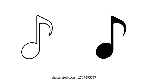 Einfache Illustration von zwei musikalischen Noten, einem Umriss und einer ausgefüllten achten Note, einzeln auf