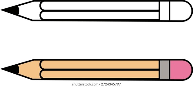 Ilustración simple de dos lápices, uno de color y uno en blanco y negro línea de arte