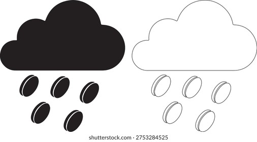 A simple illustration of two rain clouds, one black and one white, with droplets falling from each, set against a clean white background.