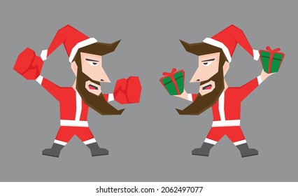 Einfache Illustration von zwei Weihnachtsmannschaften mit Geschenkbox und Boxhandschuhen