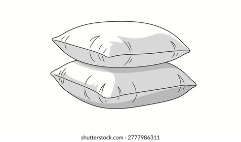 Simple illustration of two soft white pillows stacked neatly on top of each other in a clean minimalist style.
