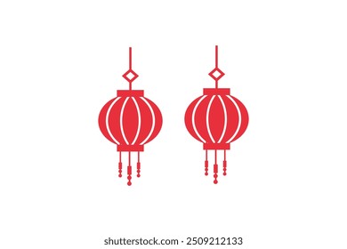 Simple illustration of two traditional red Chinese lanterns, symbolizing festivity and good fortune.