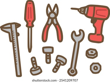 Ilustración simple de varios tipos de herramientas