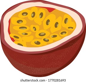 Simple illustration vector art of a piece of ripe pasion fruit