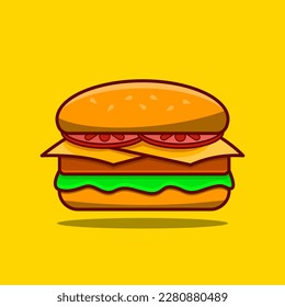 simple illustration or vector cheeseburger with yellow background