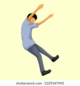 Simple illustration vector of a man jumped and going to fall down, homonym illustration isolated on blank background.