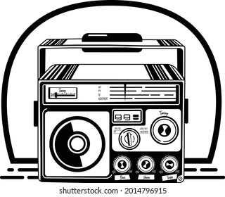 A simple illustration of vintage hip hop radio in the 1990s with black and white linear lines used for presentation , portfolio , design inspiration , design logos - A simple 2D illustration vector 