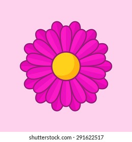 Simple illustration of violet flower with contour. Separate bloom.