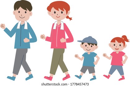 Simple illustration of walking with family