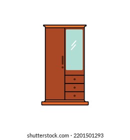 simple illustration of wardrobe made of wood and has glass