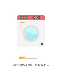 A simple illustration of a washing machine, designed in a minimalist style, featuring a round window and control buttons, representing laundry activities.