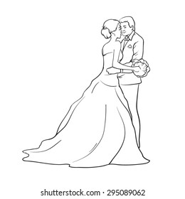 simple illustration for wedding invitation, bride and groom poses