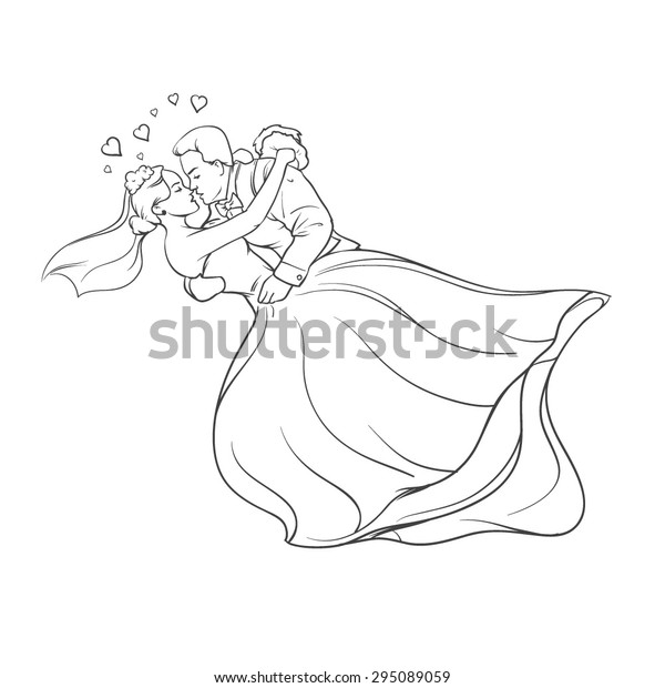 Simple Illustration Wedding Invitation Bride Groom Royalty Free