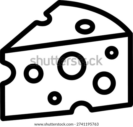 Simple illustration of a wedge of cheese with characteristic holes on a white background, symbolizing gourmet cuisine.