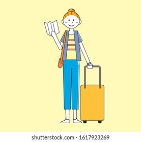 A simple illustration where a woman travels alone