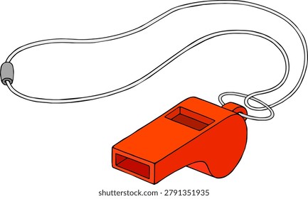 Simple illustration of a whistle with a lanyard.