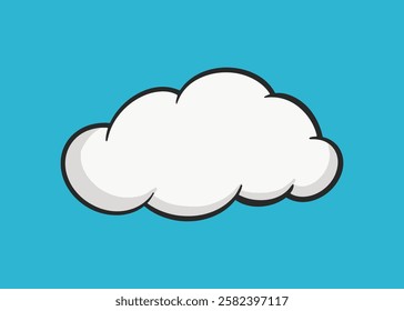 Simple illustration of a white cloud on a blue background. The cloud has a fluffy appearance. Cartoon-style cloud design, perfect for weather themes. Funky vector illustration.