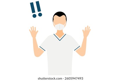 Simple illustration of a wide forehead male nurse raising his hand in surprise, Vector Illustration