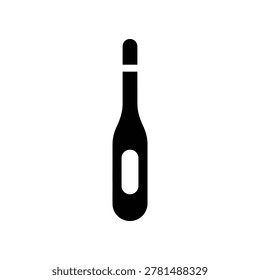 Simple illustration of a wine bottle in black silhouette against a white background, symbolizing wine or alcohol.