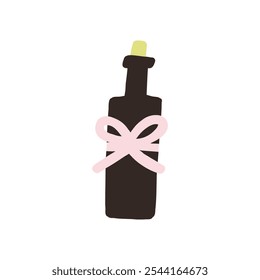 Ilustración simple de una botella de vino envuelta con una cinta rosa, que simboliza el regalo o la celebración. El diseño minimalista transmite elegancia y festividad, perfecto para ocasiones como cumpleaños 