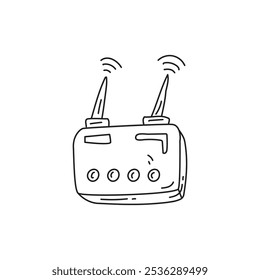 Uma ilustração simples de um roteador sem fio com antenas, representando a conectividade e o acesso à Internet.