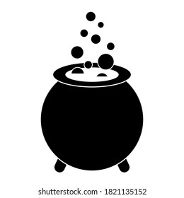 Simple illustration of witches cauldron with boiling magic potion