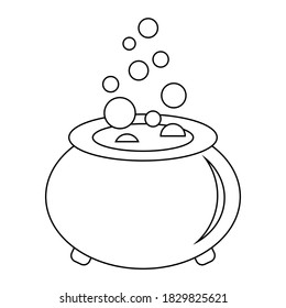 Simple illustration of witches cauldron with boiling magic potion