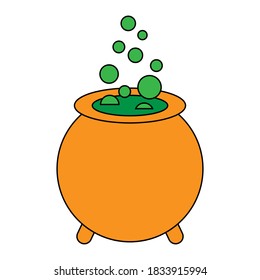 Simple illustration of witches cauldron with boiling magic potion