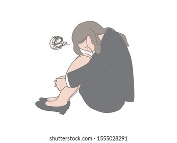 A simple illustration of a woman in a depressed suit. What happened to her?