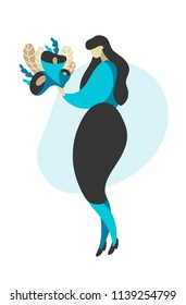 simple illustration woman  with flowers