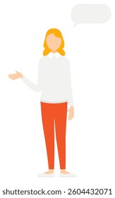 Simple illustration of a woman in a gray sweater talking, Vector Illustration