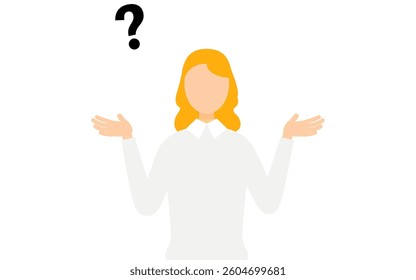 Simple illustration of a woman in a gray sweater asking a question, Vector Illustration