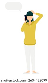 Simple illustration of a woman in a khaki-colored parka talking on her phone, Vector Illustration