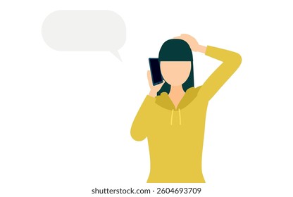 Simple illustration of a woman in a khaki-colored parka talking on her phone, Vector Illustration