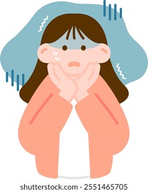 Simple illustration of a woman trembling with a frightened expression