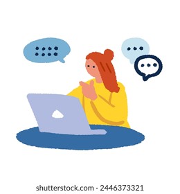 Simple illustration of a woman using a computer