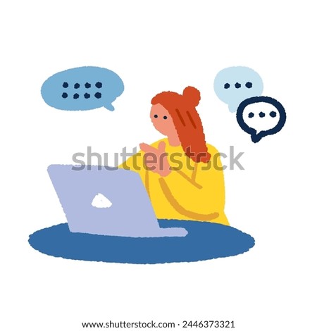 Simple illustration of a woman using a computer