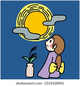 Simple illustration of a woman viewing the moon