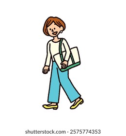 Simple illustration of woman walking holding bag