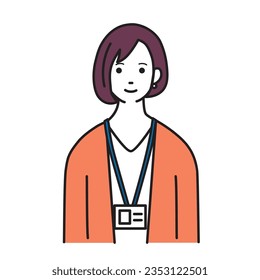 Simple illustration of a woman wearing an employee ID badge