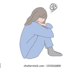 It is a simple illustration of a woman who is depressed with a nightclothes. What happened to her?