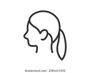 A simple illustration of a woman's profile icon (line drawing).