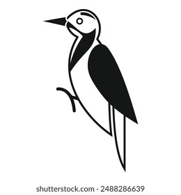 Simple illustration of a woodpecker perching, designed in black and white