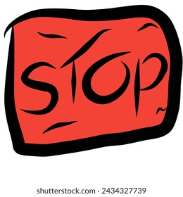 Einfache Darstellung des Wortes Stopp mit gepunkteten Linien und der Farbe rot im Inneren
