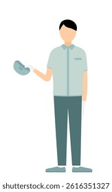 Simple illustration of a worker man wearing a cap taking off his hat to greet, Vector Illustration