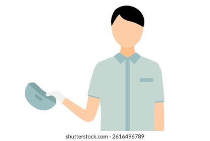 Simple illustration of a worker man wearing a cap taking off his hat to greet, Vector Illustration